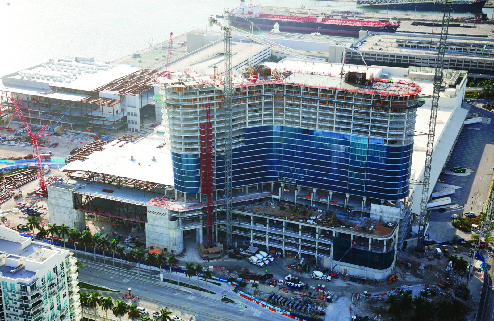Tower and podium during construction