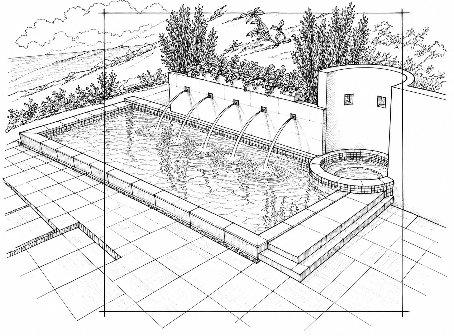 Pool & water-spout drawing