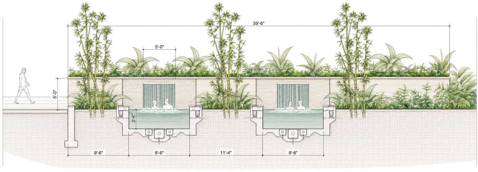 Twin spa & landscape section