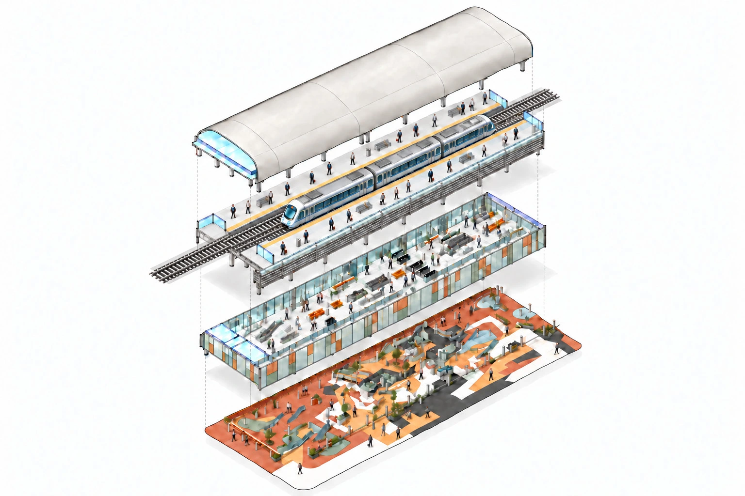 Exploded station organization