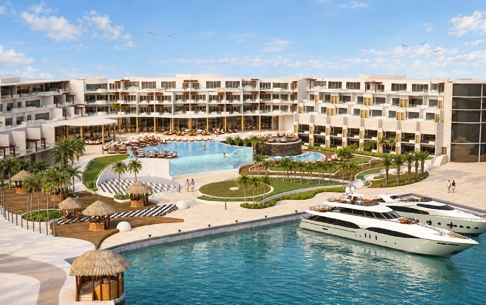 The pool landscape and marina edge